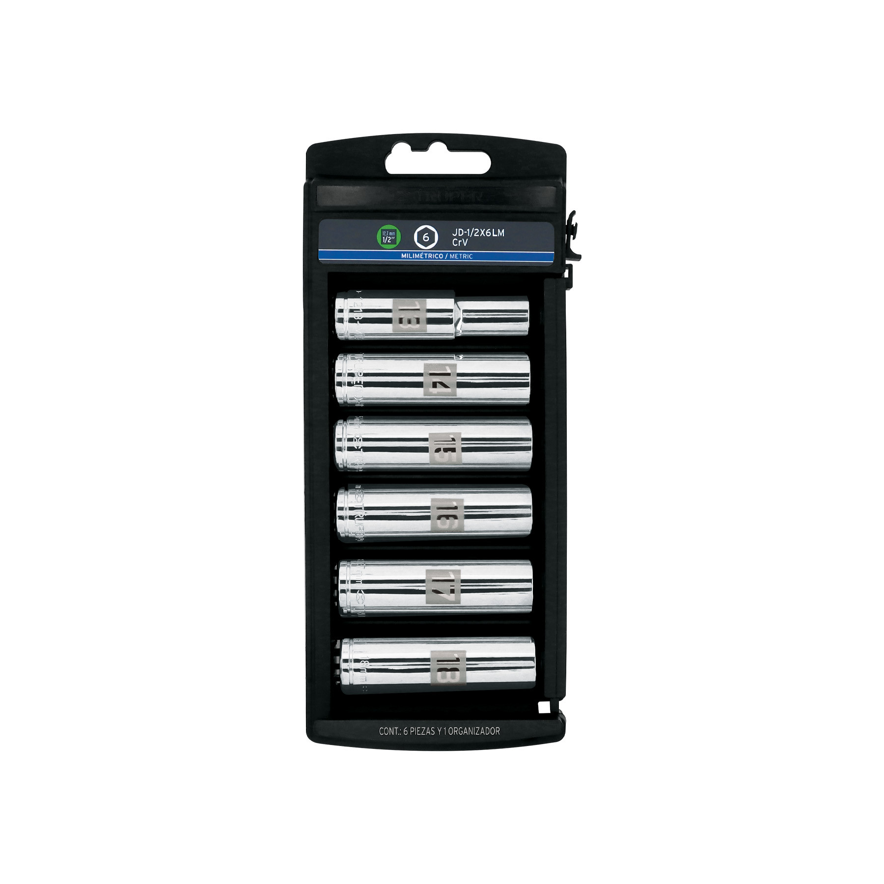 Juego 6 dados largos cuadro 1/2" mm, TRUPER