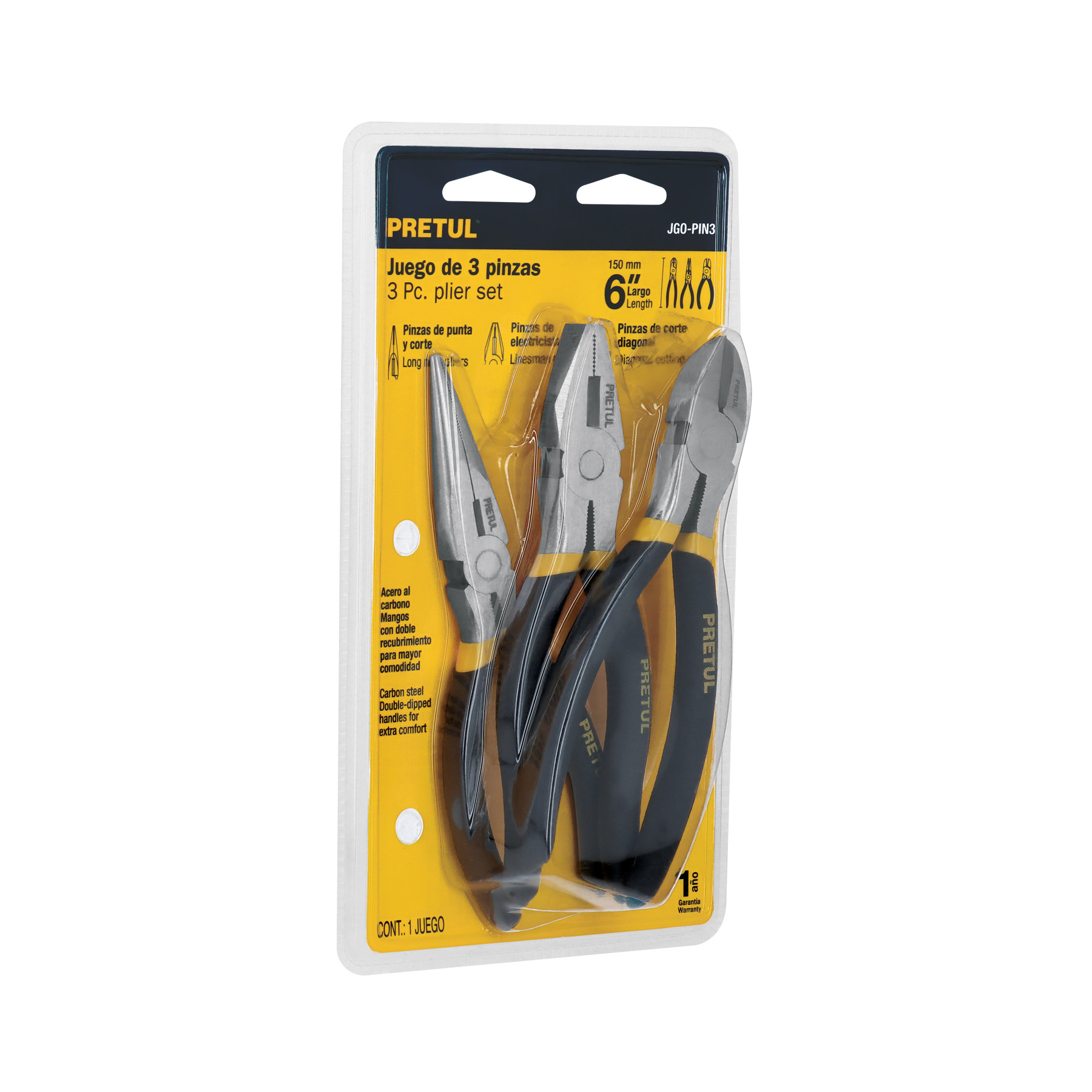 Juego de 3 pinzas de 6", mangos de PVC, PRETUL
