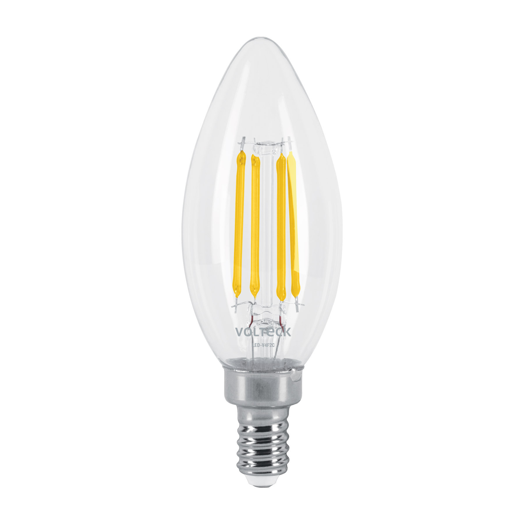 Foco LED filamento 4 W, vela, 2700K luz ambar, E12, VOLTECK
