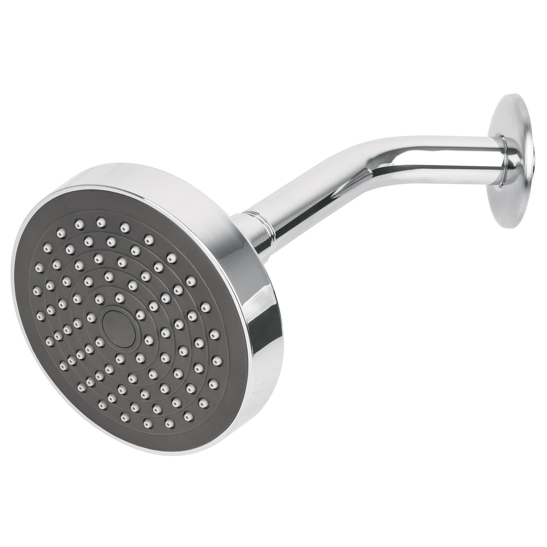 Regadera redonda 4-1/4" brazo y chapetón de acero, BASIC