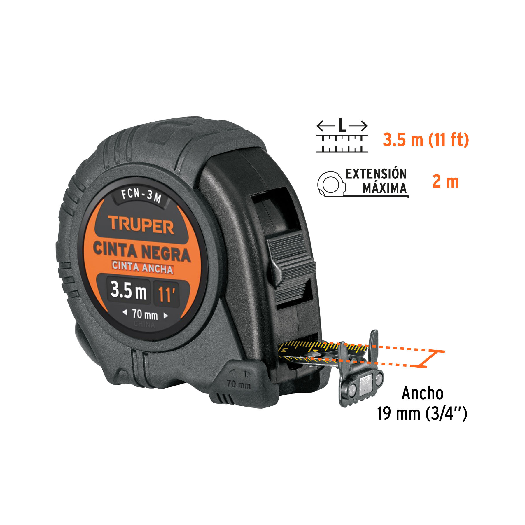 FLEXOMETRO MAGNŽëTICO CON FRENO AUTOMATICO METRO 2 M FERVI F322