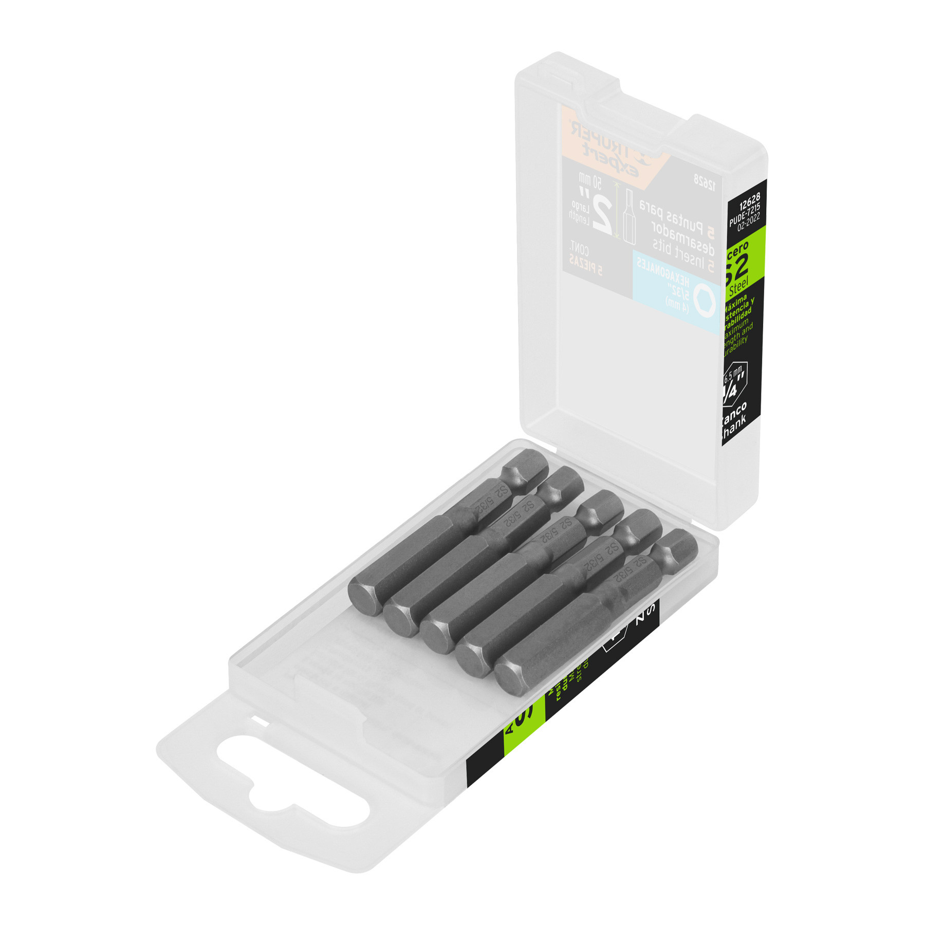 Estuche con 5 puntas hexagonales de 5/32mm largo 2", EXPERT