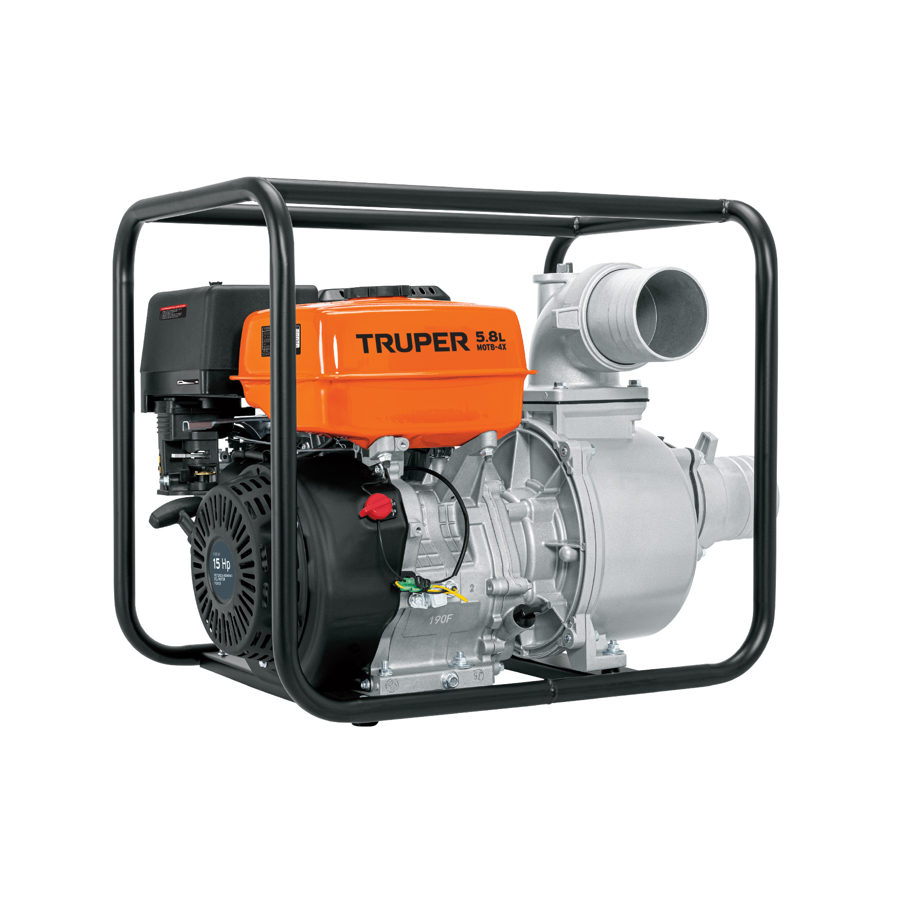 Motobomba autocebante 4"x4", gasolina 15HP, agrícola, TRUPER