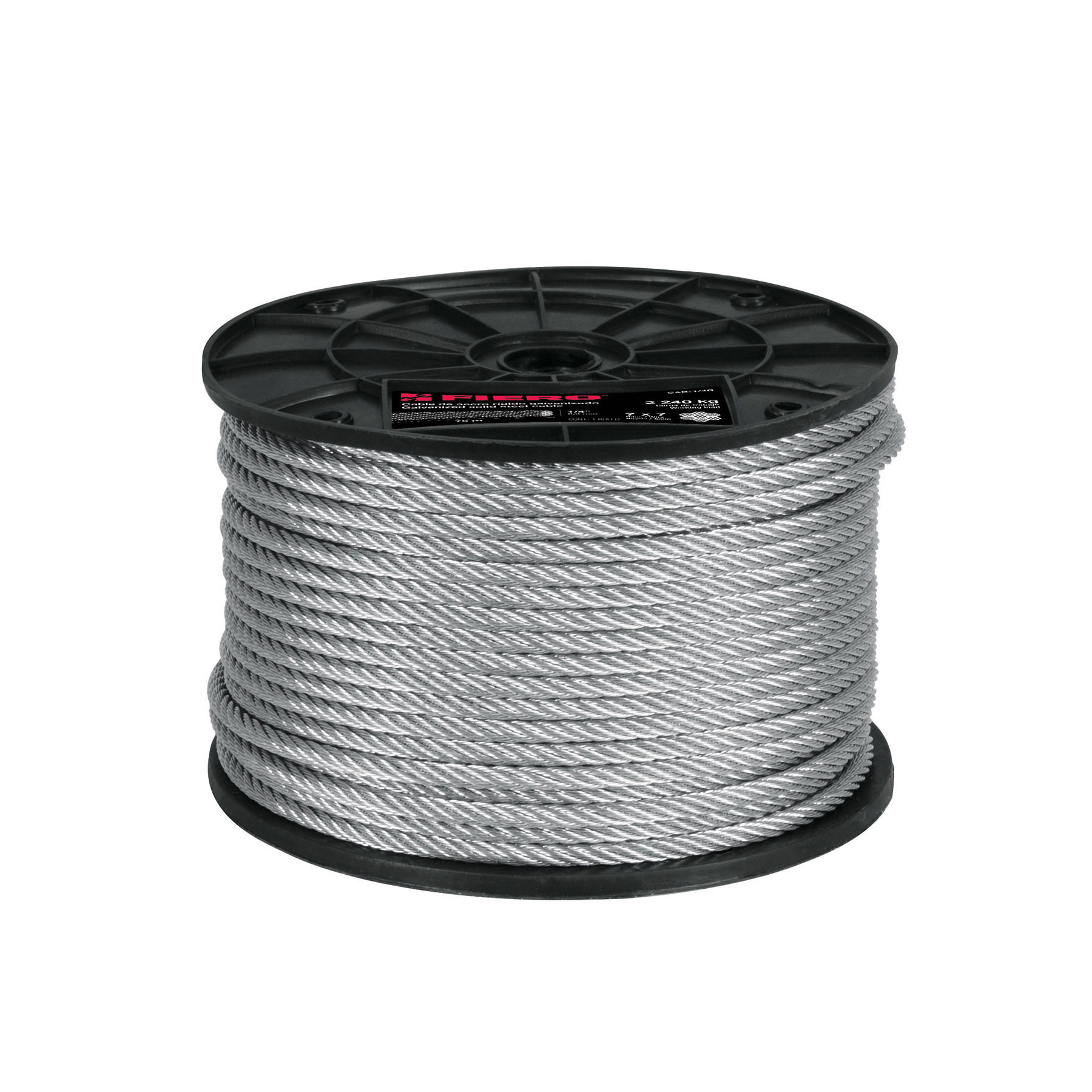 Metro de cable rígido 1/4" de acero 7x7 hilos, 75 m, FIERO
