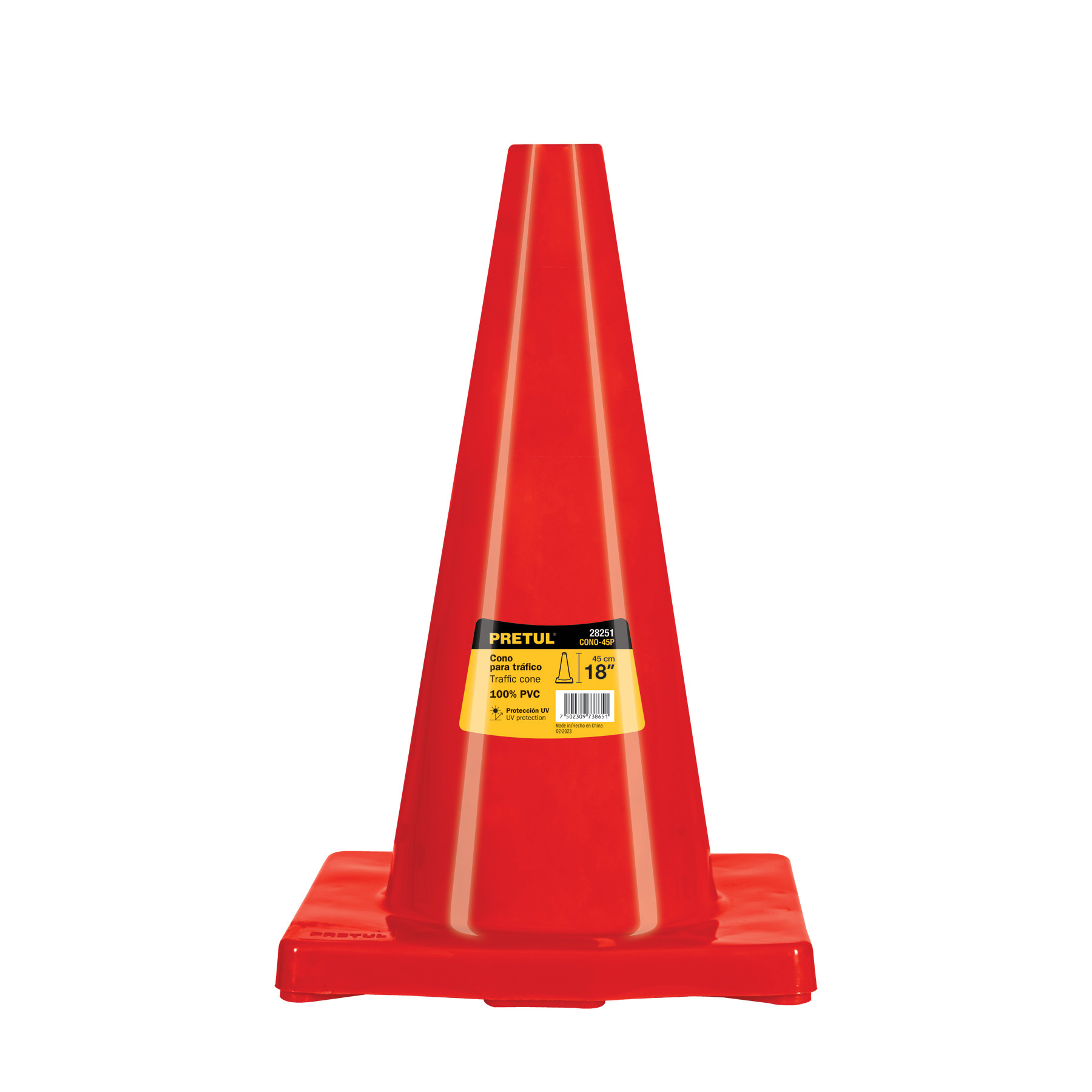 Cono de precaución de 45 cm de PVC, PRETUL
