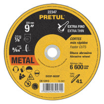 Disco abrasivo de corte preciso metal 9" x 2 mm, PRETUL