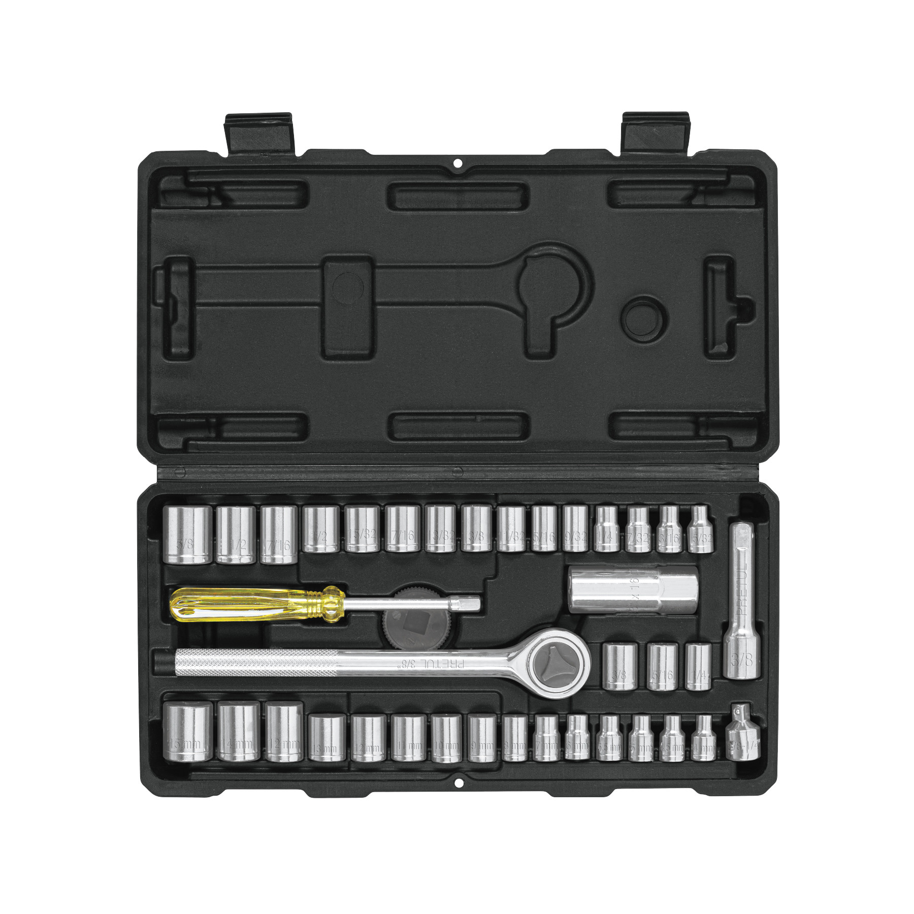 Juego de 39 herramientas 1/4" y 3/8" para mecánico, PRETUL