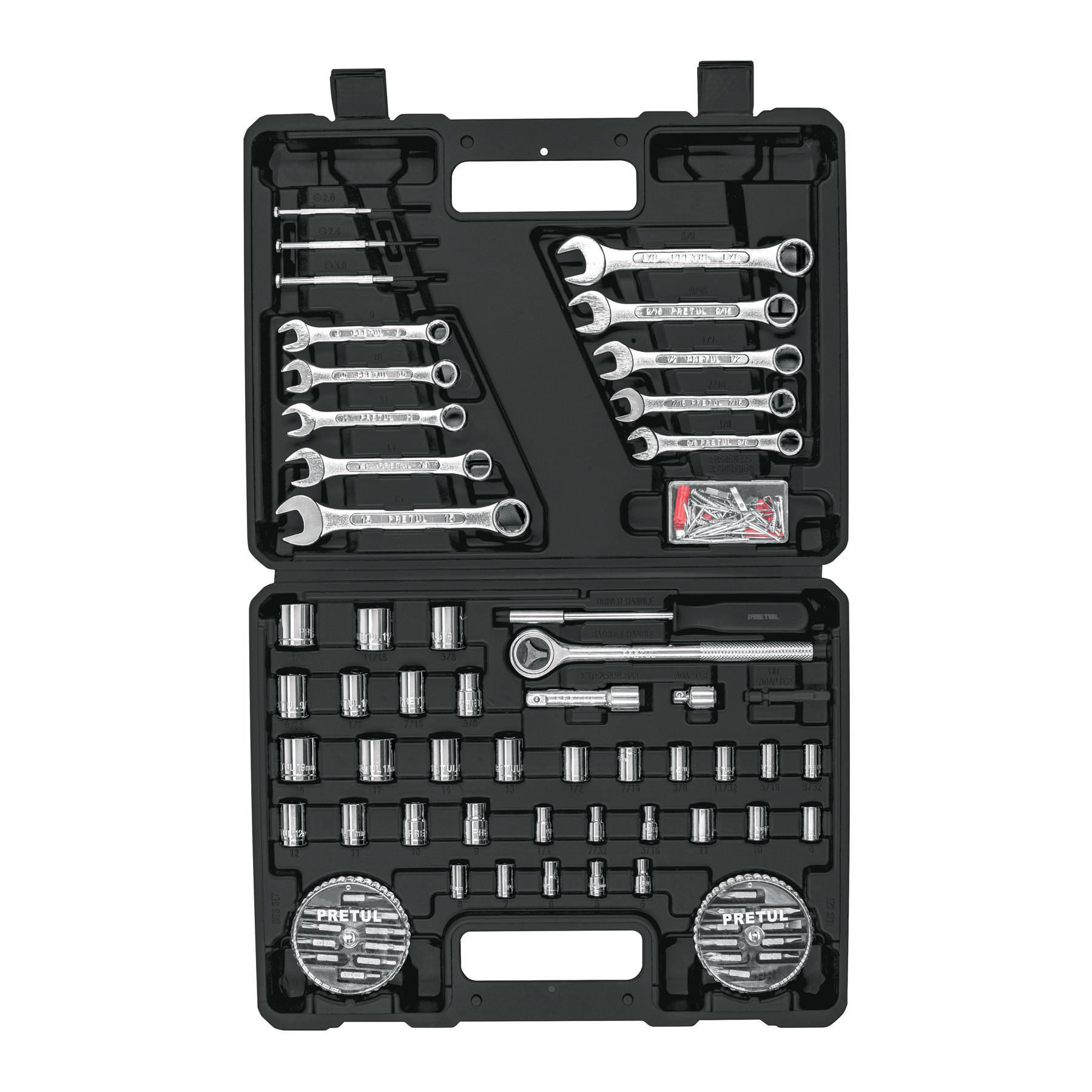 Juego de 71 herramientas 1/4" y 3/8" para mecánico, PRETUL