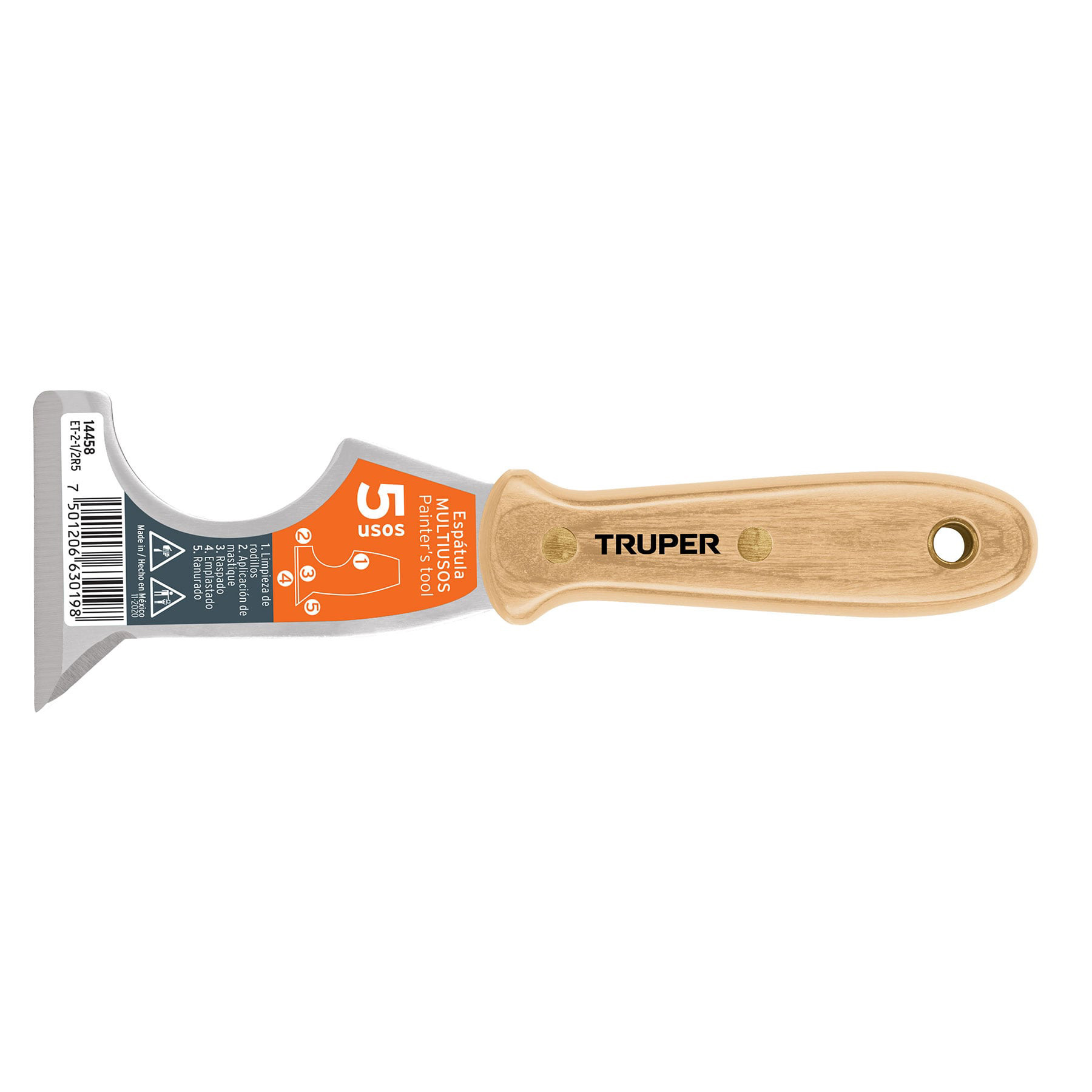 Espátula 2-1/2" de 5 usos con mango de madera, TRUPER