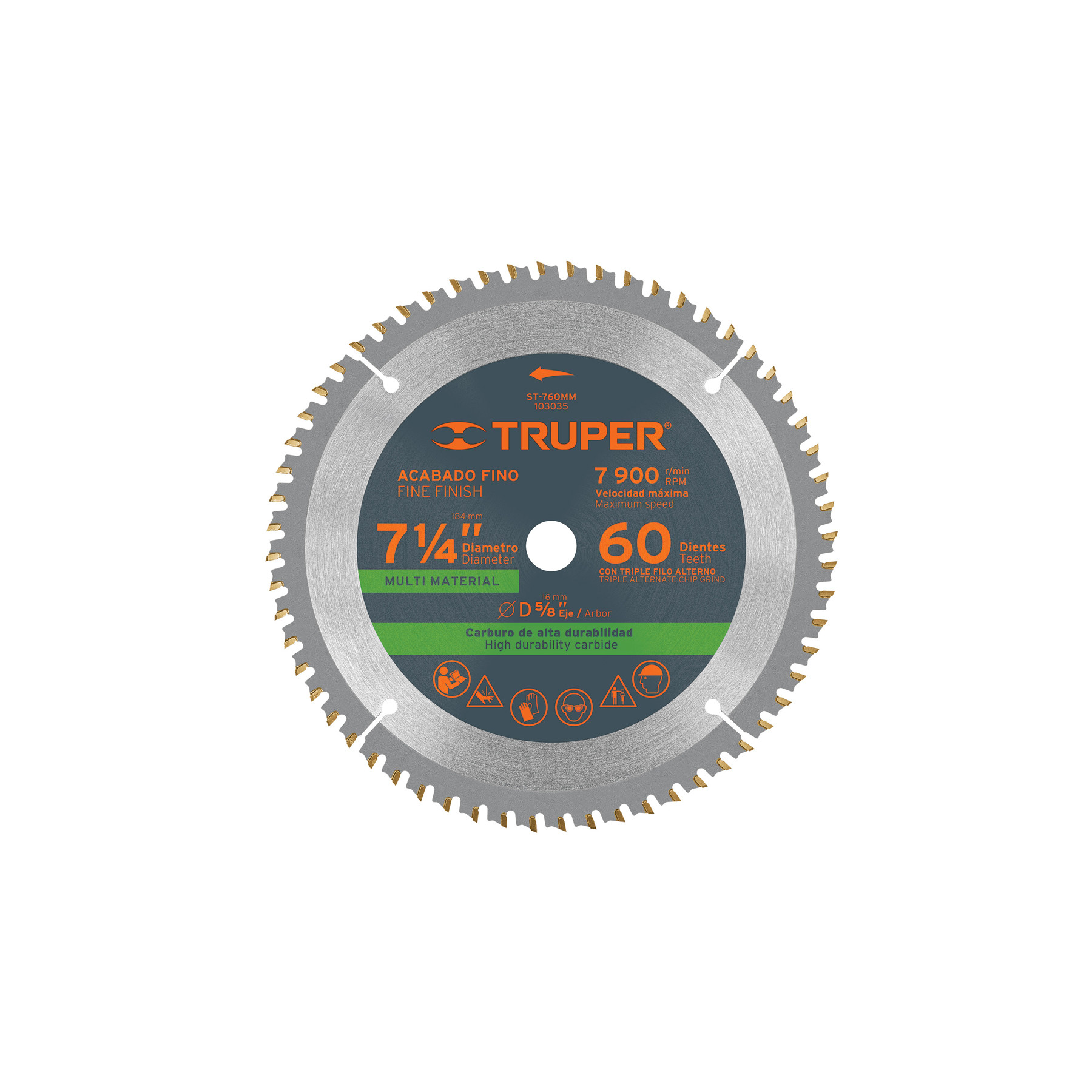 Disco sierra 7-1/4" multimaterial, 60 dientes centro 5/8"