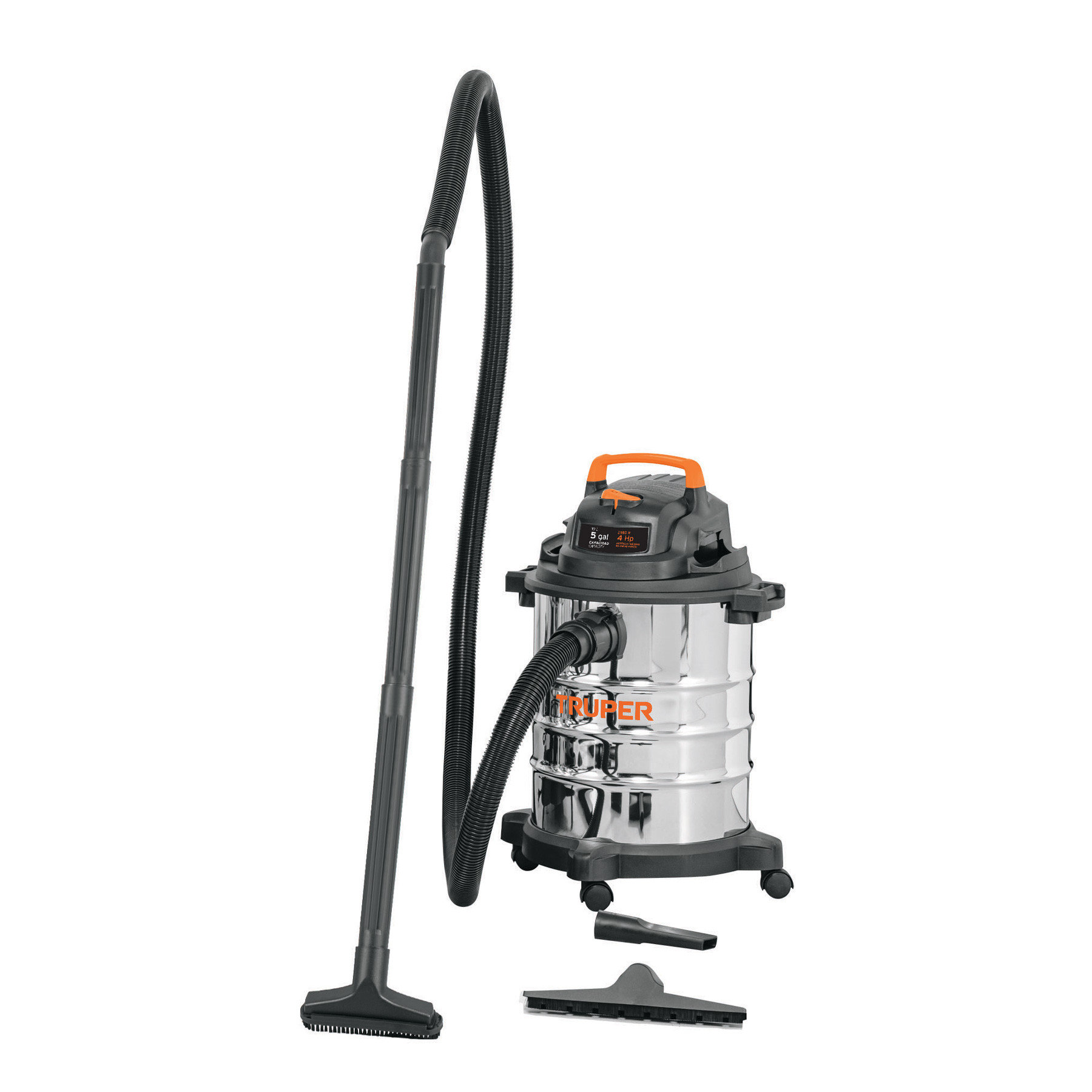 Aspiradora de sólidos y líquidos, 5 gal, acero inox, TRUPER