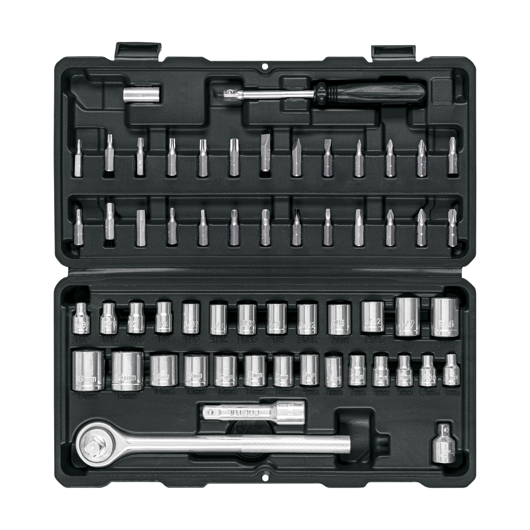 Juego de 60 herramientas 1/4" y 3/8" para mecánico, PRETUL