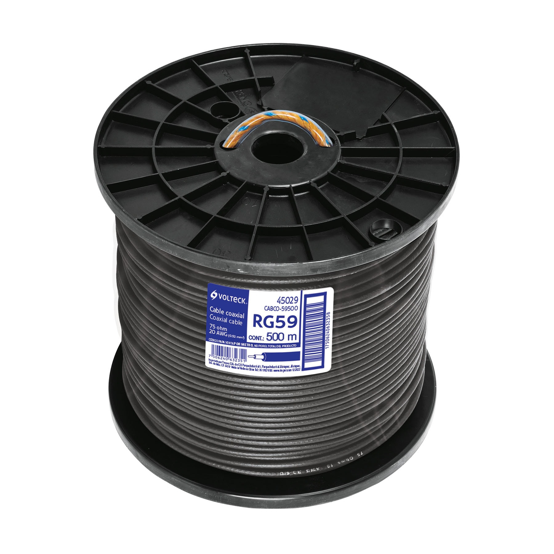 Metro de cable coaxial RG59 en carrete de 500 m, VOLTECK