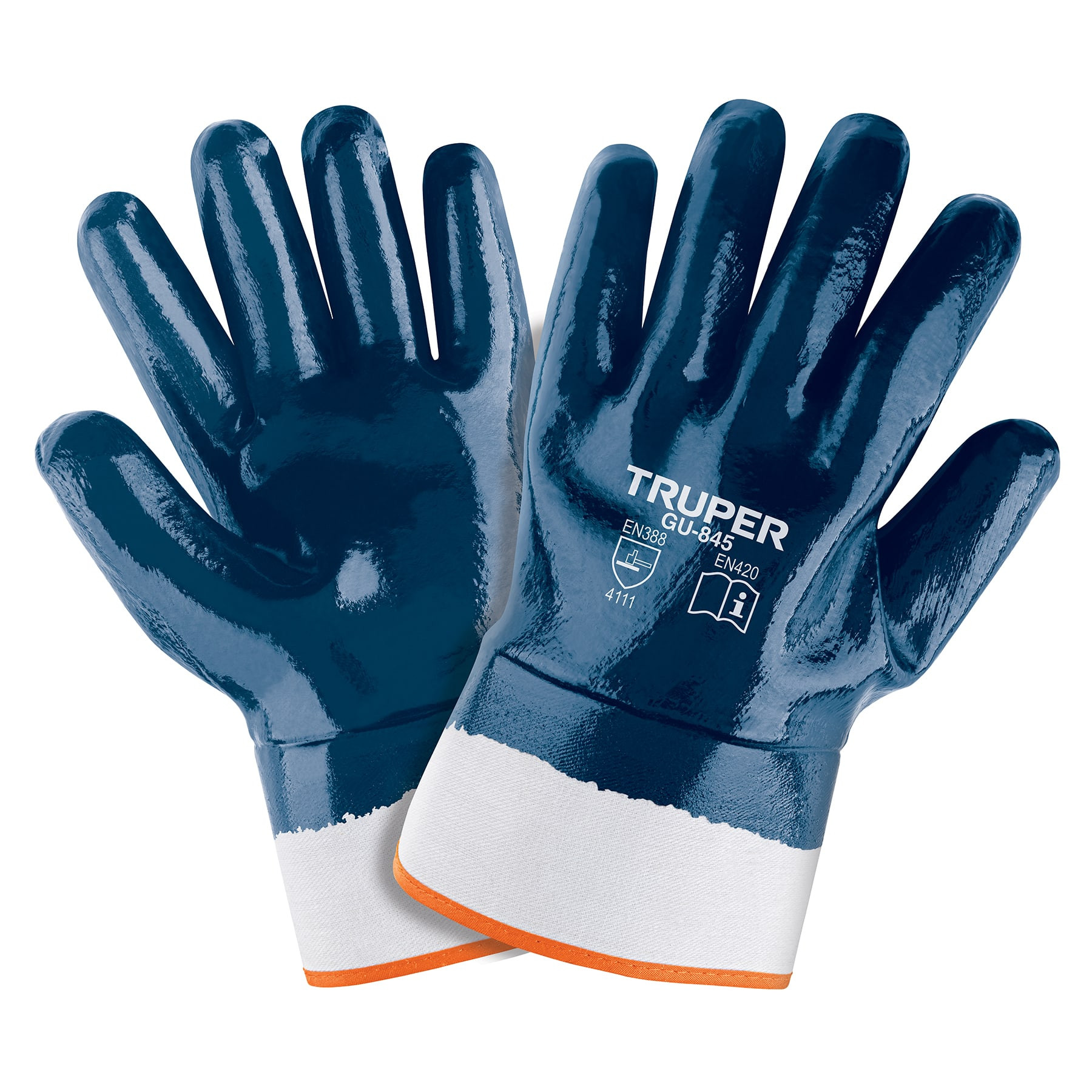 Guantes de algodón recubiertos de nitrilo, puño de seguridad