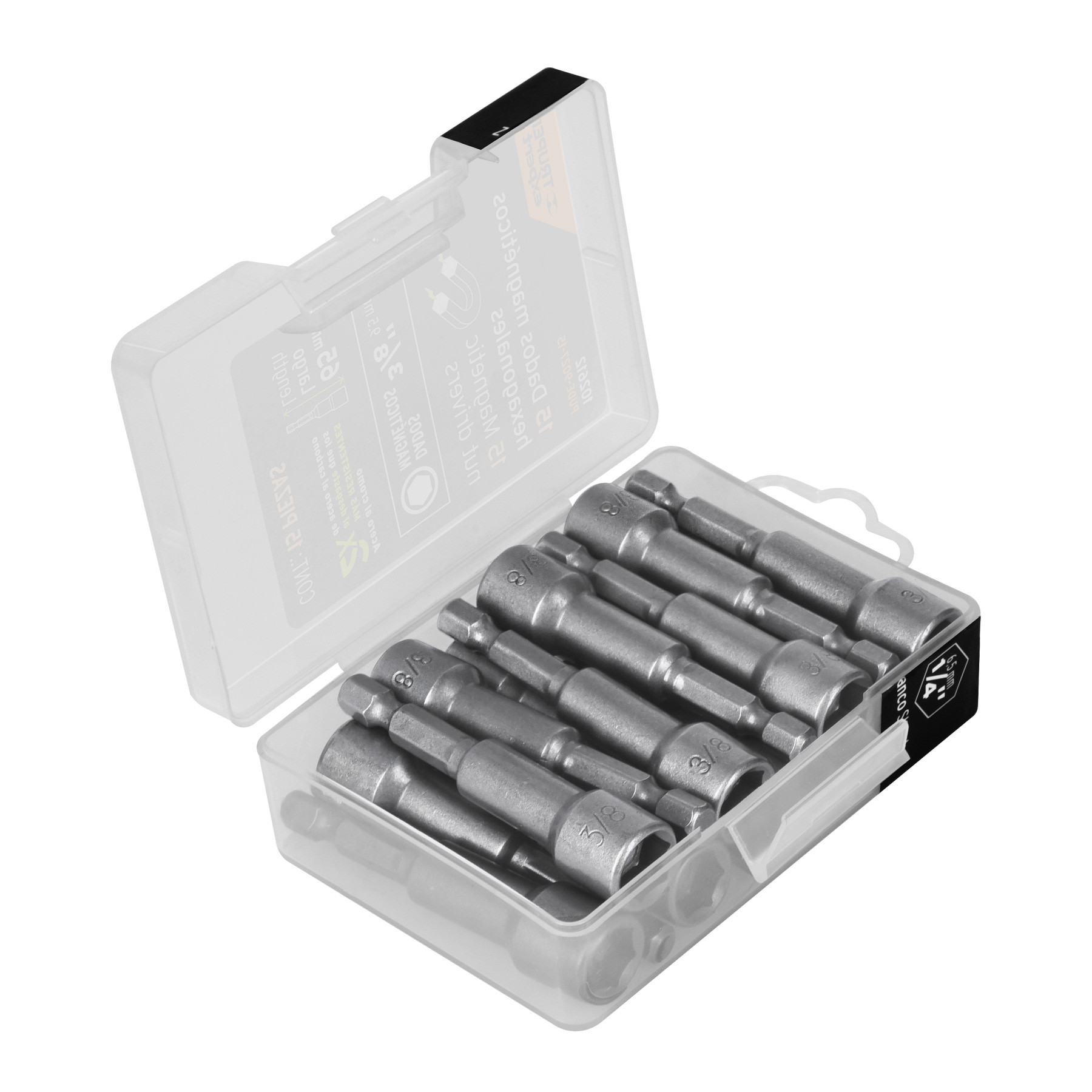Estuche con 15 dados magnéticos de 3/8" largo 2-1/2", EXPERT