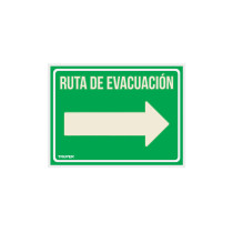 Letrero de señalización "RUTA EVACUACIÓN DERECHA",21 x 28 cm
