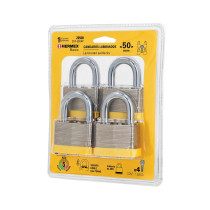 Juego de 4 candados cuerpo laminado, 50 mm, HERMEX BASIC