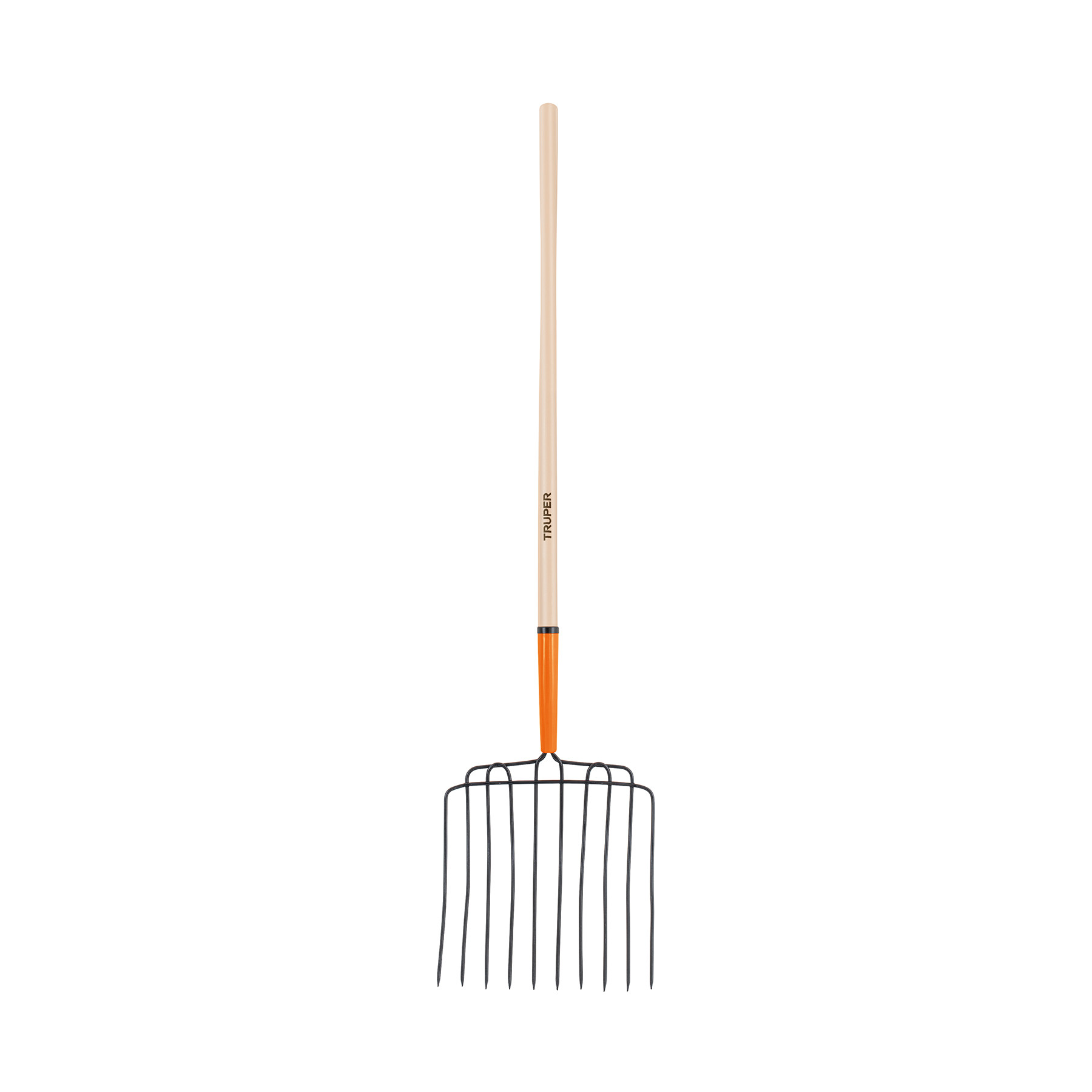Bieldo para estiércol, 10 dientes, mango 48", cabeza soldada