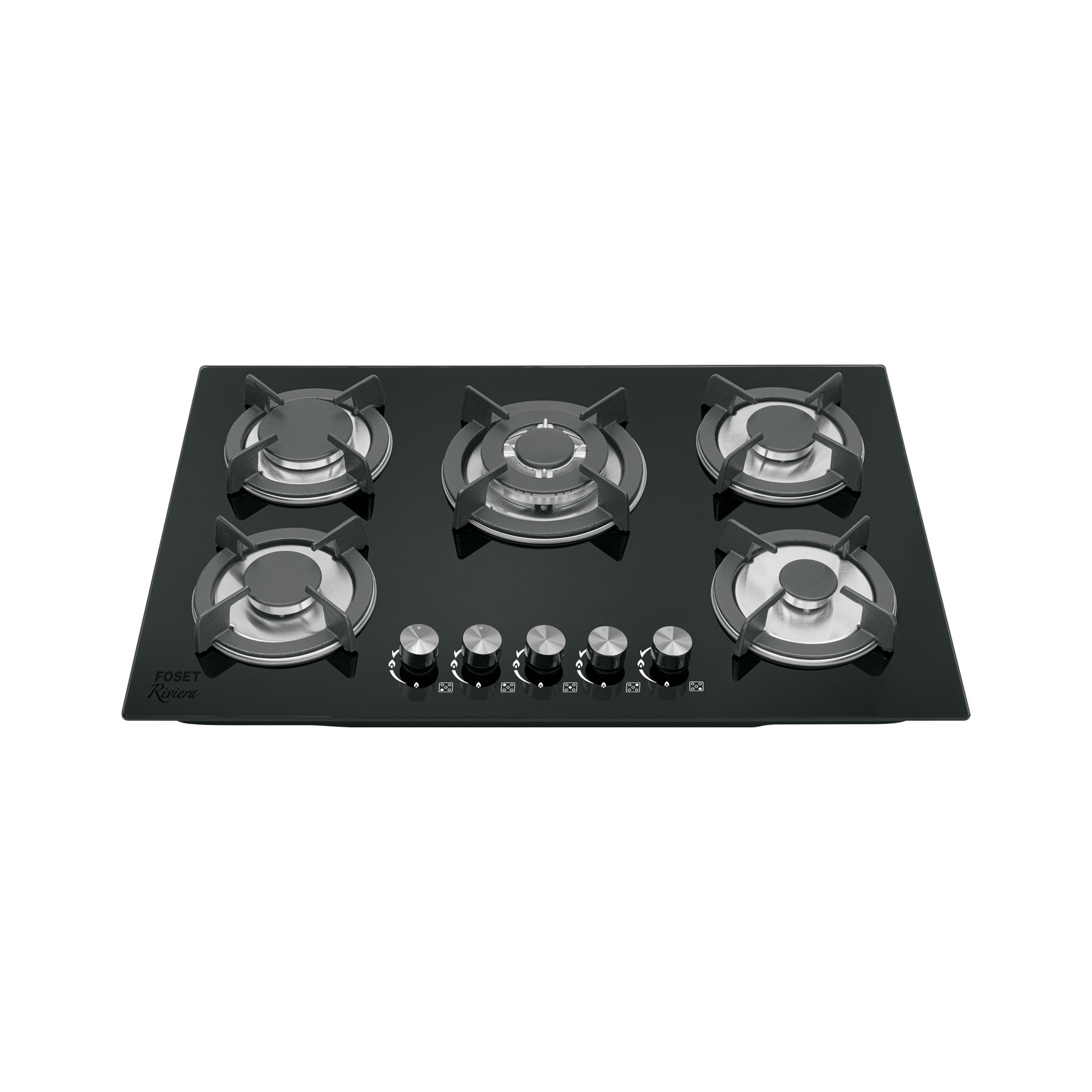 Parrilla gas empotrable 75cm, 5 quem, vidrio negro, RIVIERA