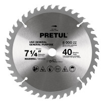 Disco sierra 7-1/4" p/madera, 40 dientes centro 5/8", PRETUL